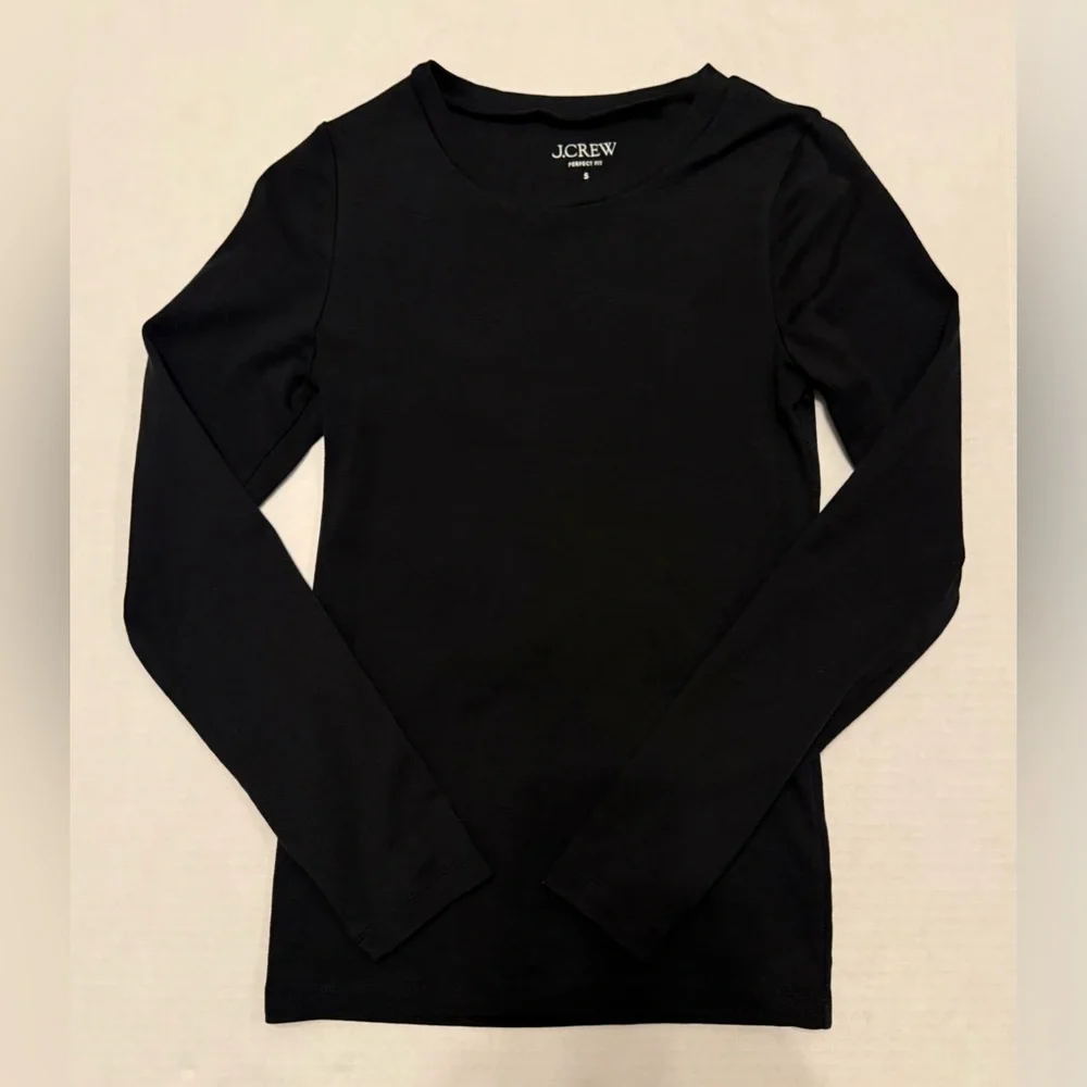 J. Crew Perfect Fit Long Sleeve Crewneck T-Shirt Black Size S BL112
